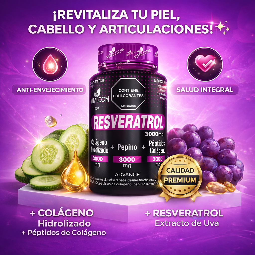 Resveratrol + Colágeno Vitalcom 💜✨ | Adiós piel opaca y sin vida
